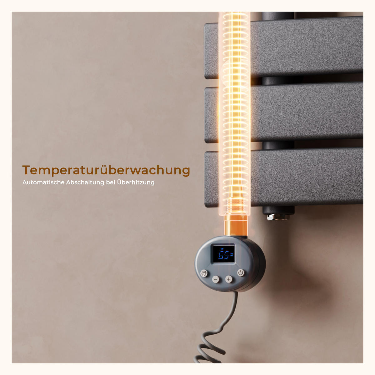 HANDTUCHHEIZKÖRPER 104,1/40 cm anthrazit elektrisch 400 W mit WLAN-Thermostat - Anthrazit, Metall (40/104/5.9cm) - S'AFIELINA
