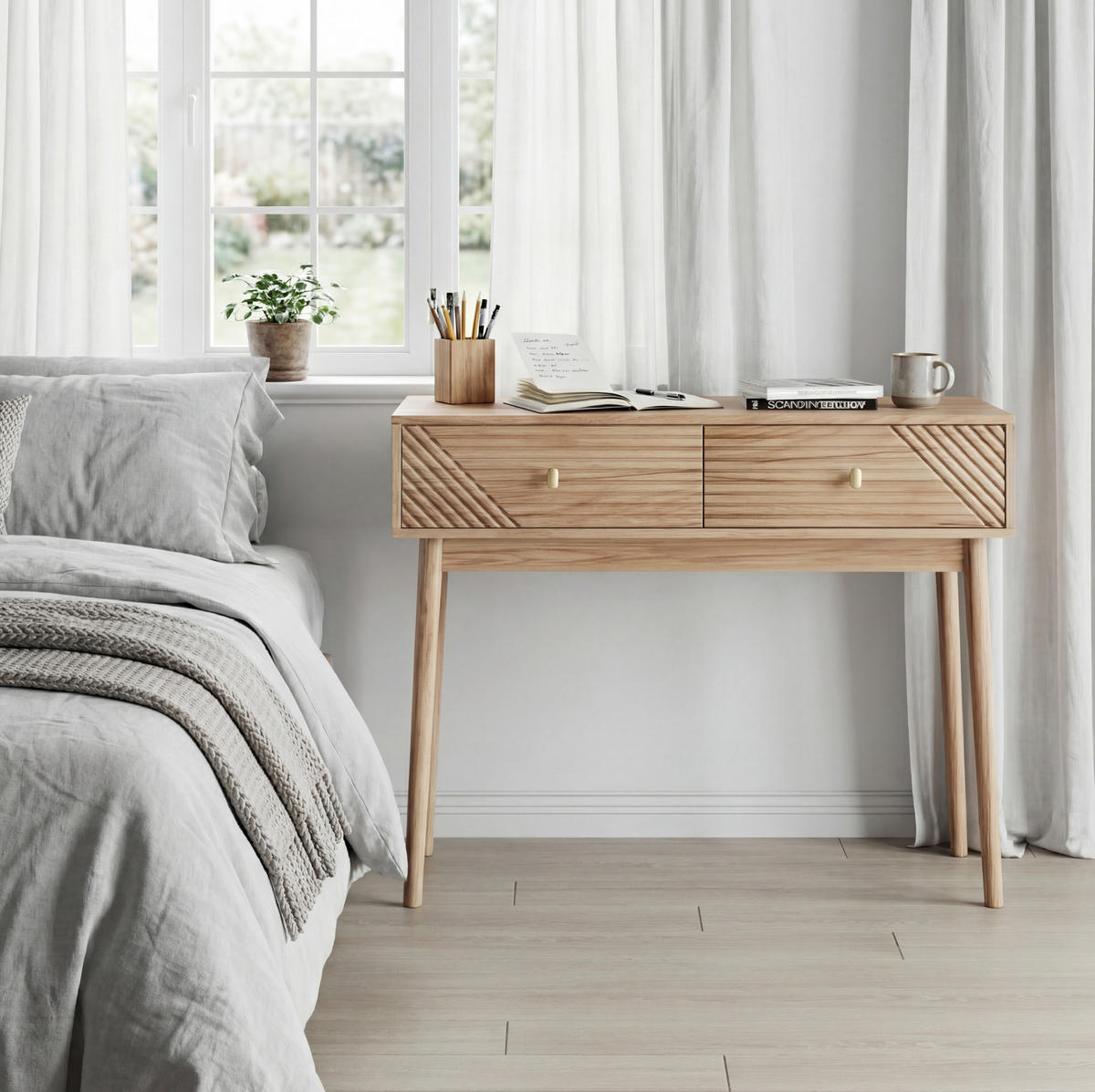 KONSOLENTISCH mit 2 Schubladen MDF Oak - Eichefarben, Holz (100/35/80cm) - Meubliv