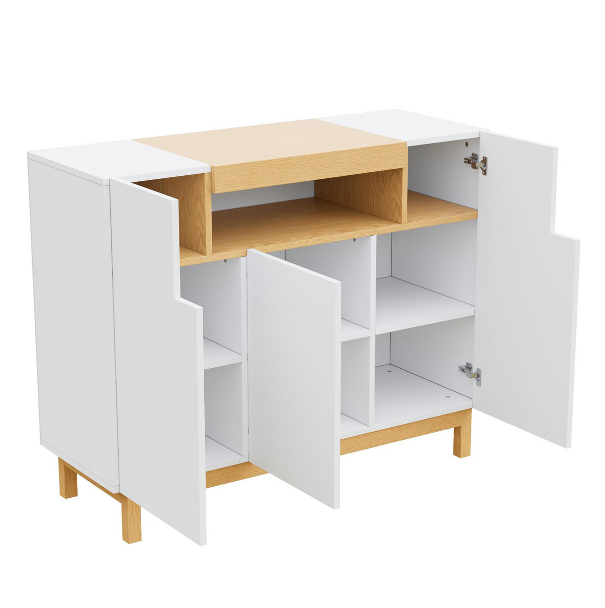 KOMMODE aus Spanplatte 120,5x42x96cm in Weiß mit 3 Türen & offenem Fach - Weiß, Holzwerkstoff (120/96/42cm) - Modfu