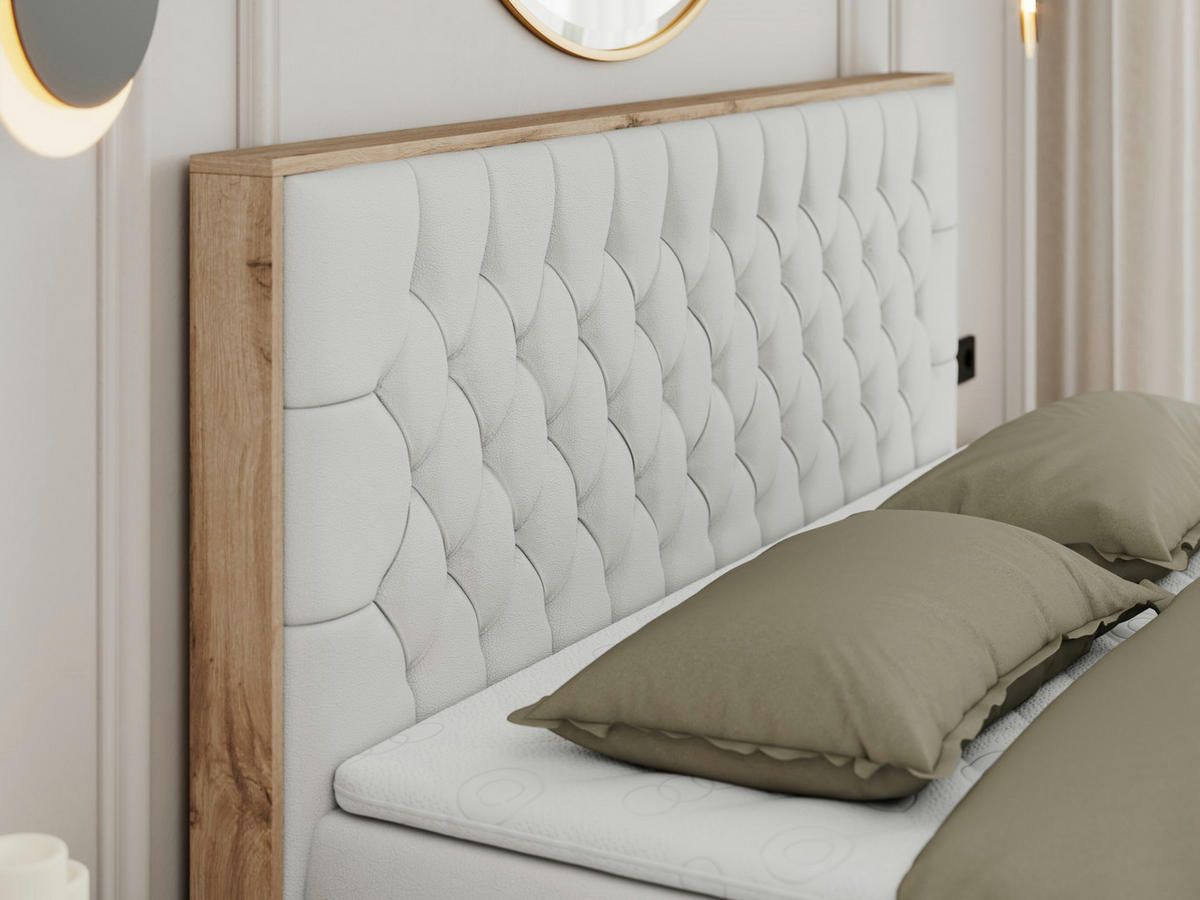 BOXBETT AMORE 140/200 Weiß Velvet - H3 - Weiß, Holz/Textil (140/200cm) - MKS