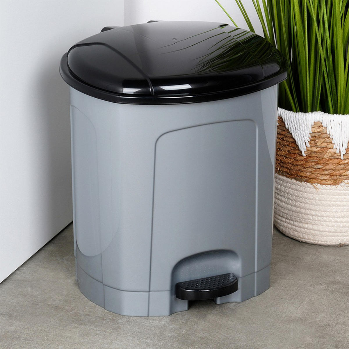 ABFALLEIMER, mit Pedal, Kunststoff, grau, 11,5 l - Grau, Kunststoff (25/36/25cm) - Orion 