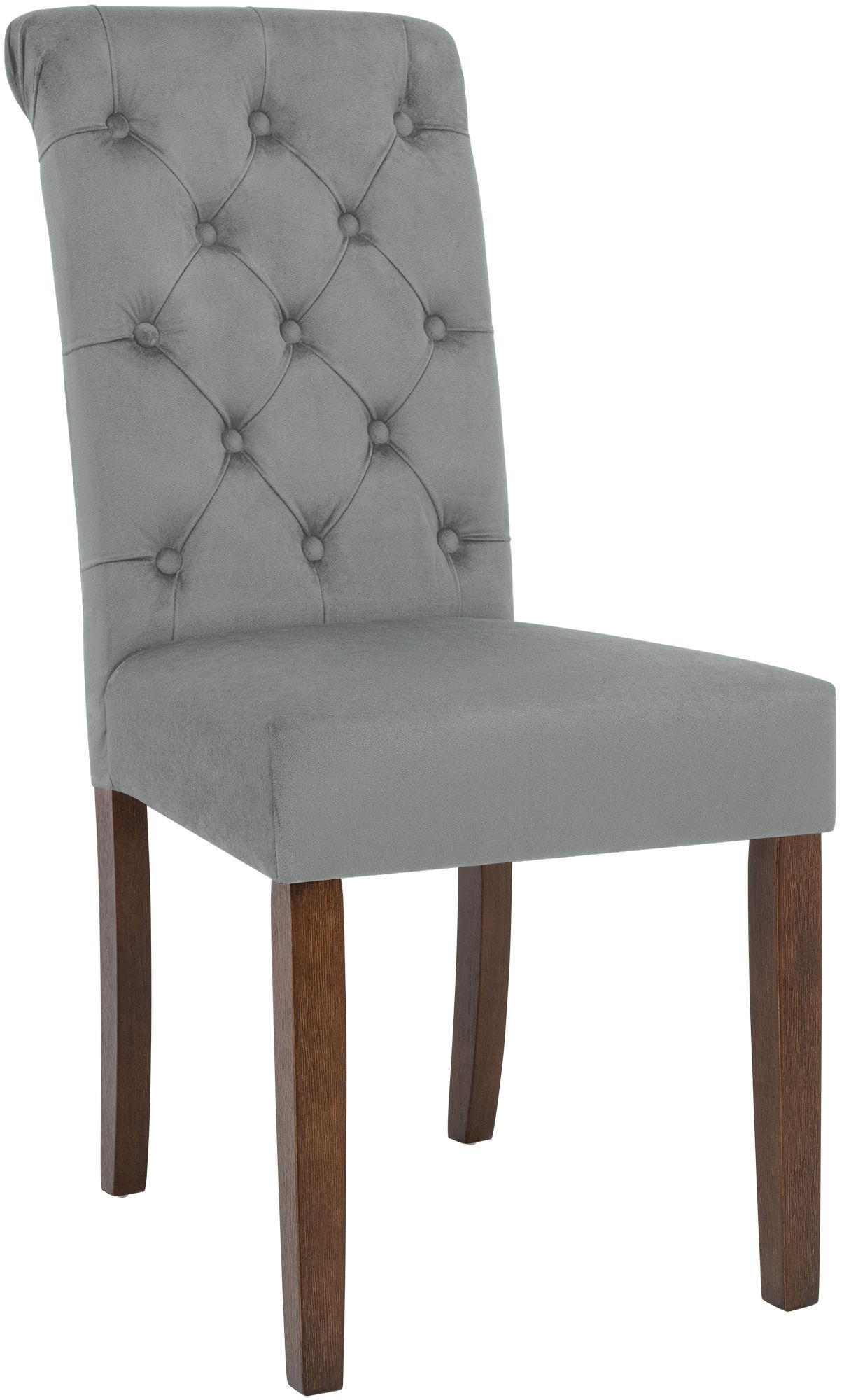 STUHL Samt Grau - Walnussfarben/Grau, Holz/Textil (45/98/63cm) - CLP
