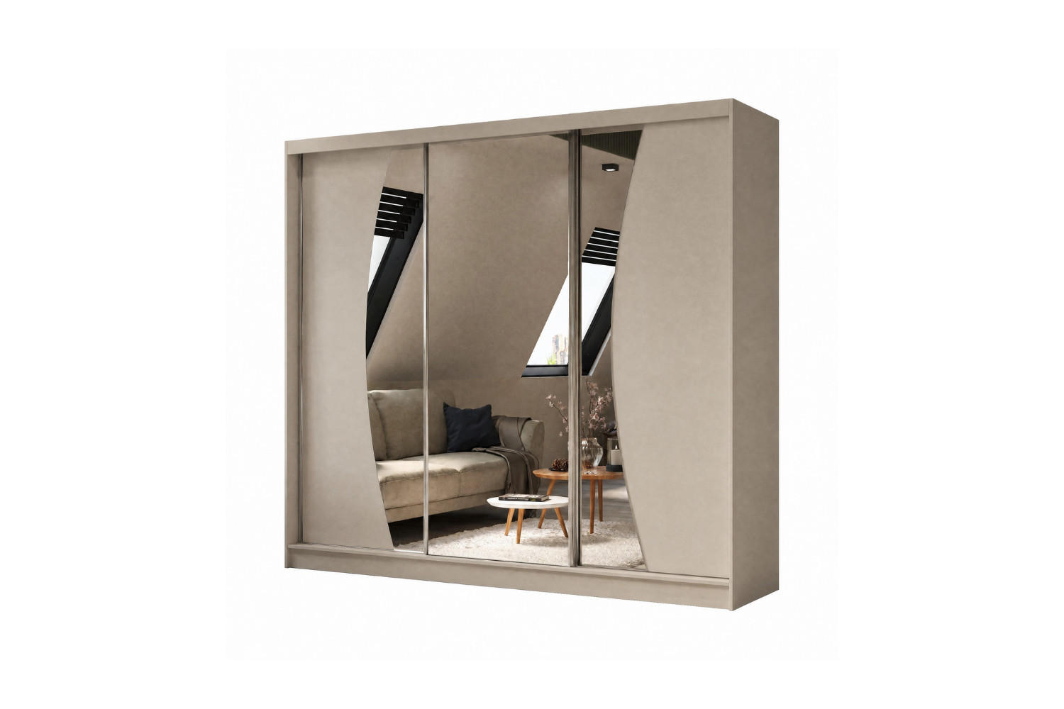SCHWEBETÜRENSCHRANK Vex 240 cm mit Spiegel, 3-türig, kaschmir - Kaschmir, Kunststoff (240/216/61cm) - Margaret Hadas24