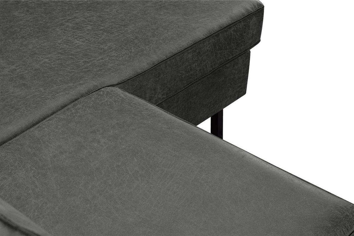 ECKSOFA-RECHTS INVIA mit Armlehnen vintage, Lederoptik-Stoff, dunkelgrau - Dunkelgrau/Schwarz, Textil (234/160cm) - KONSIMO®