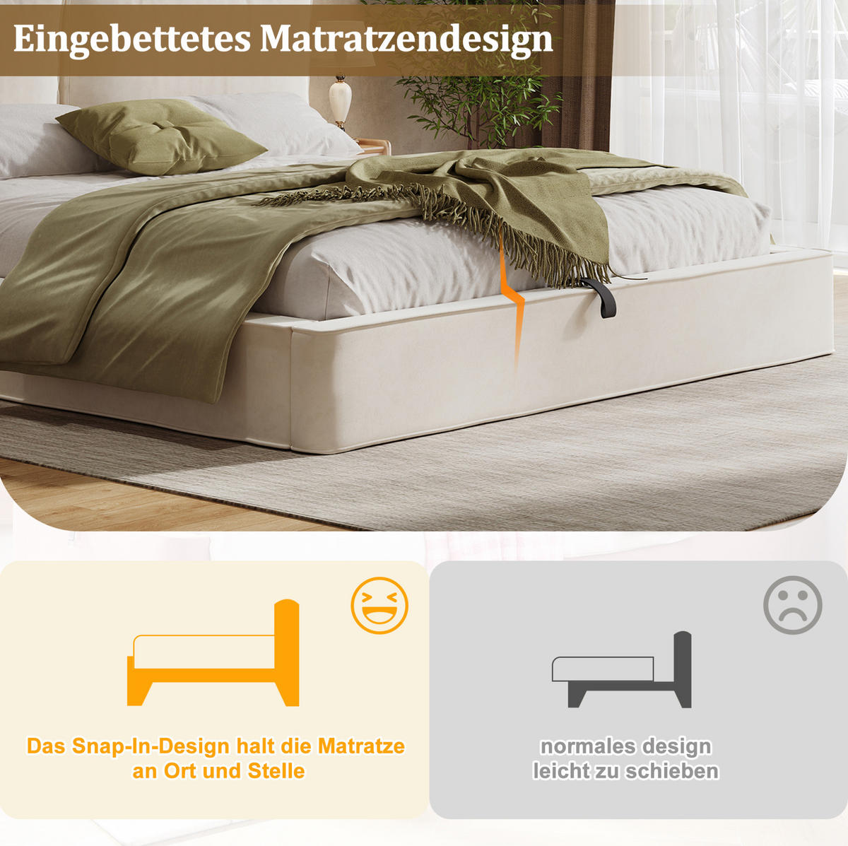 POLSTERBETT 180/200 cm mit Lattenrost und hydraulischem Bettkasten, Samt, Beige - Beige, Textil (180/200cm) - Redom
