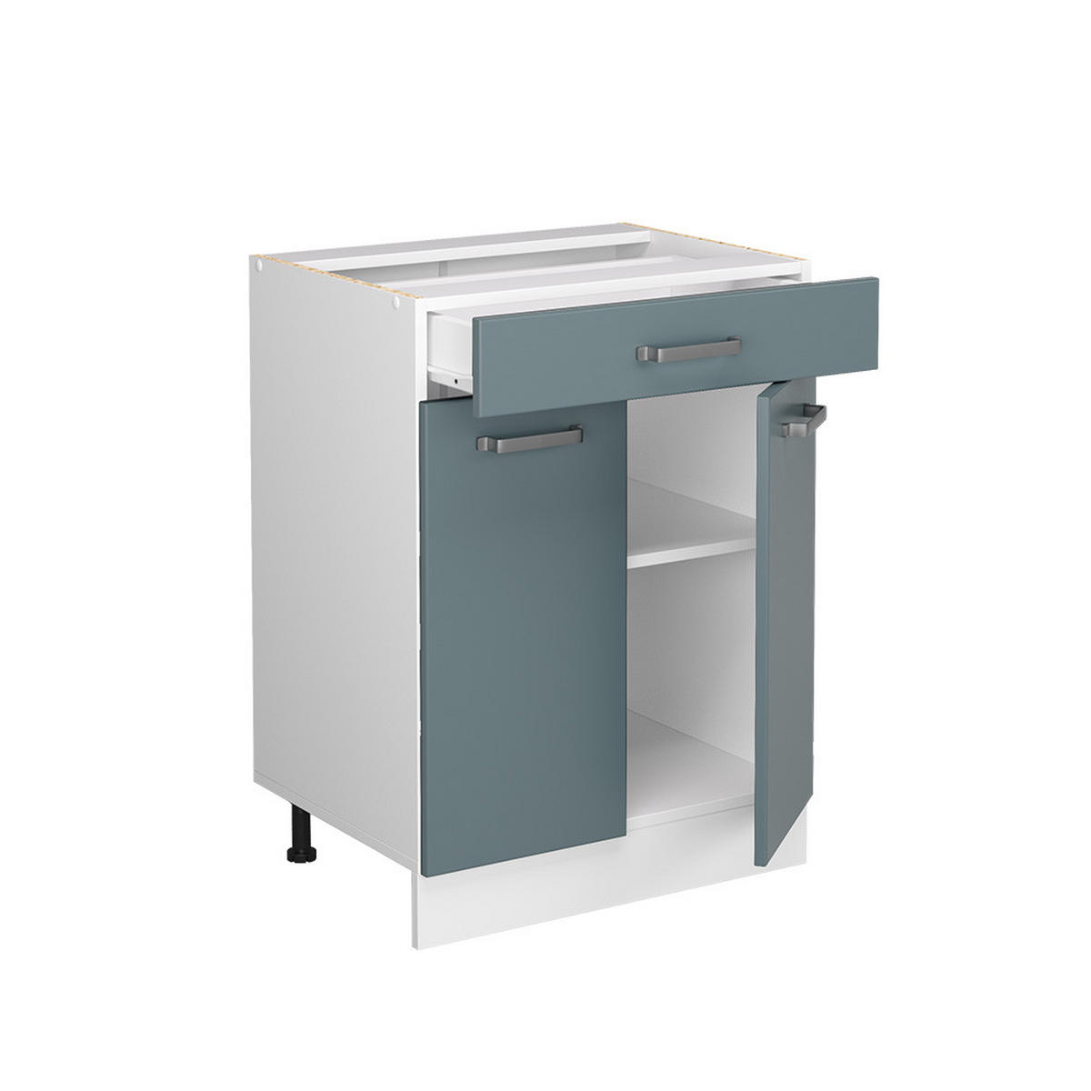 KÜCHENUNTERSCHRANK R-Line Blau-Grau 60 cm mit Schublade, AP Eiche - Blaugrau/Weiß, Holzwerkstoff (60/81.6/60cm) - Vicco