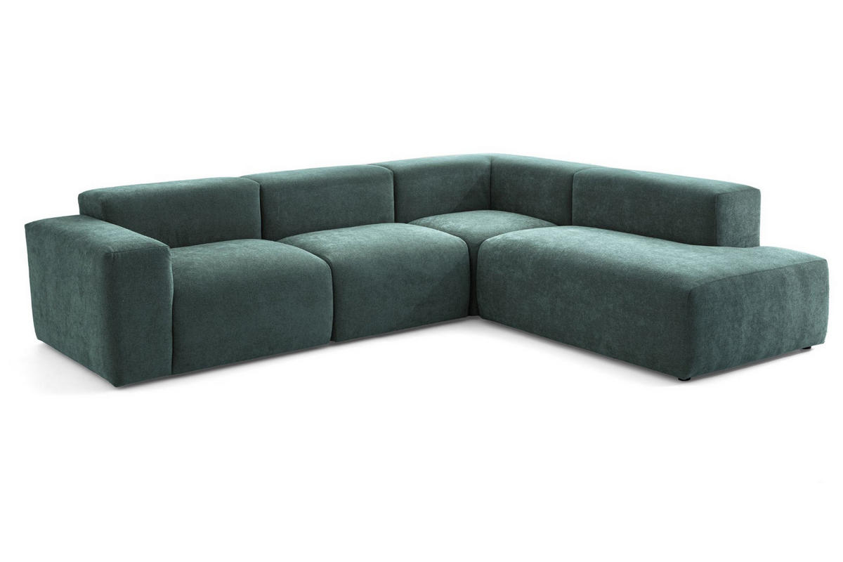 4-SITZER modulares Ecksofa HEAVEN SET 2 Rechts, Breite 300 cm Webstoff Dunkelgrün - Dunkelgrün/Schwarz, Holz/Kunststoff (245/300cm) - Muffo