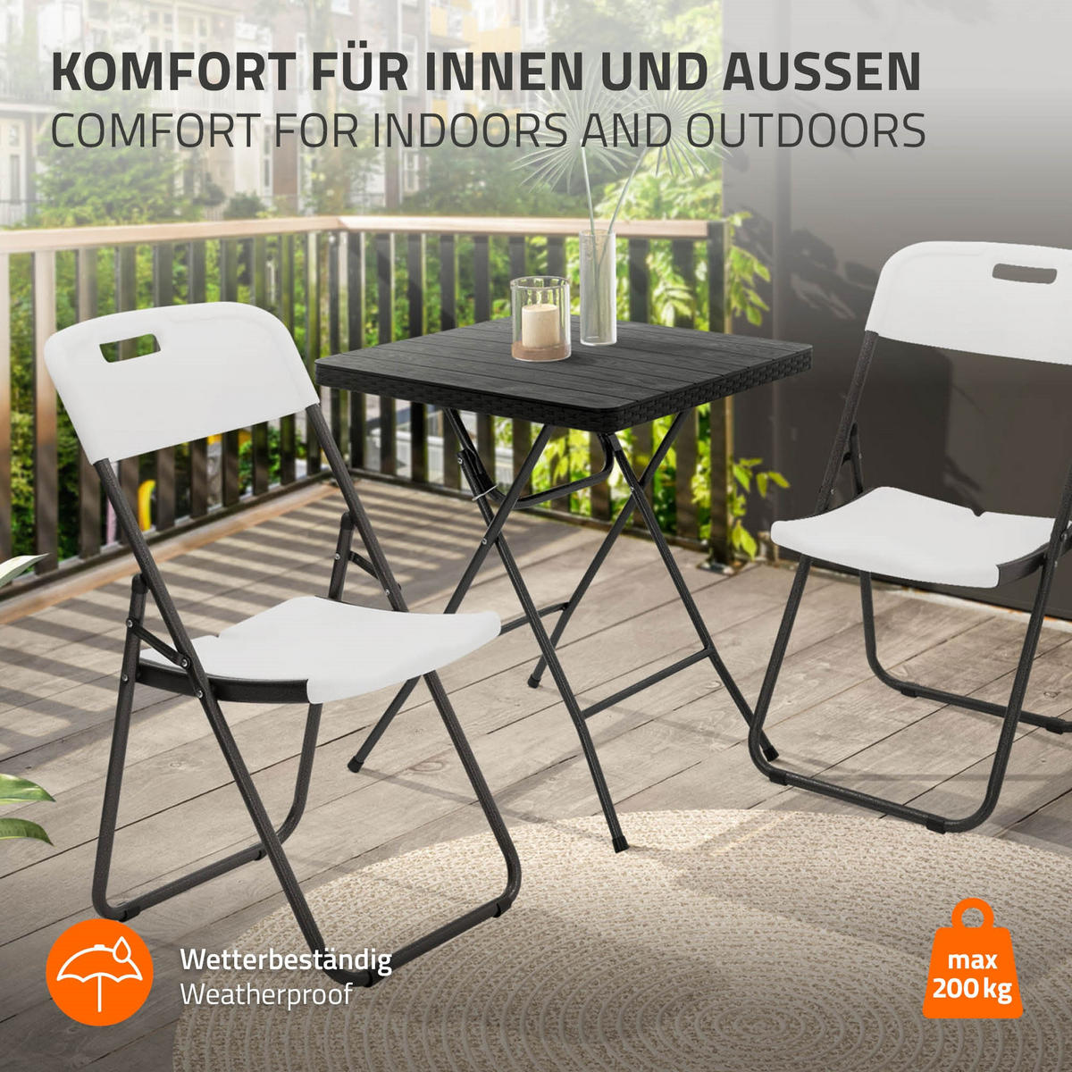 KLAPPSTUHL 2er Set Weiß Kunststoff Metall - Dunkelgrau, Metall (54.5/85.5/46cm) - ECD-Germany