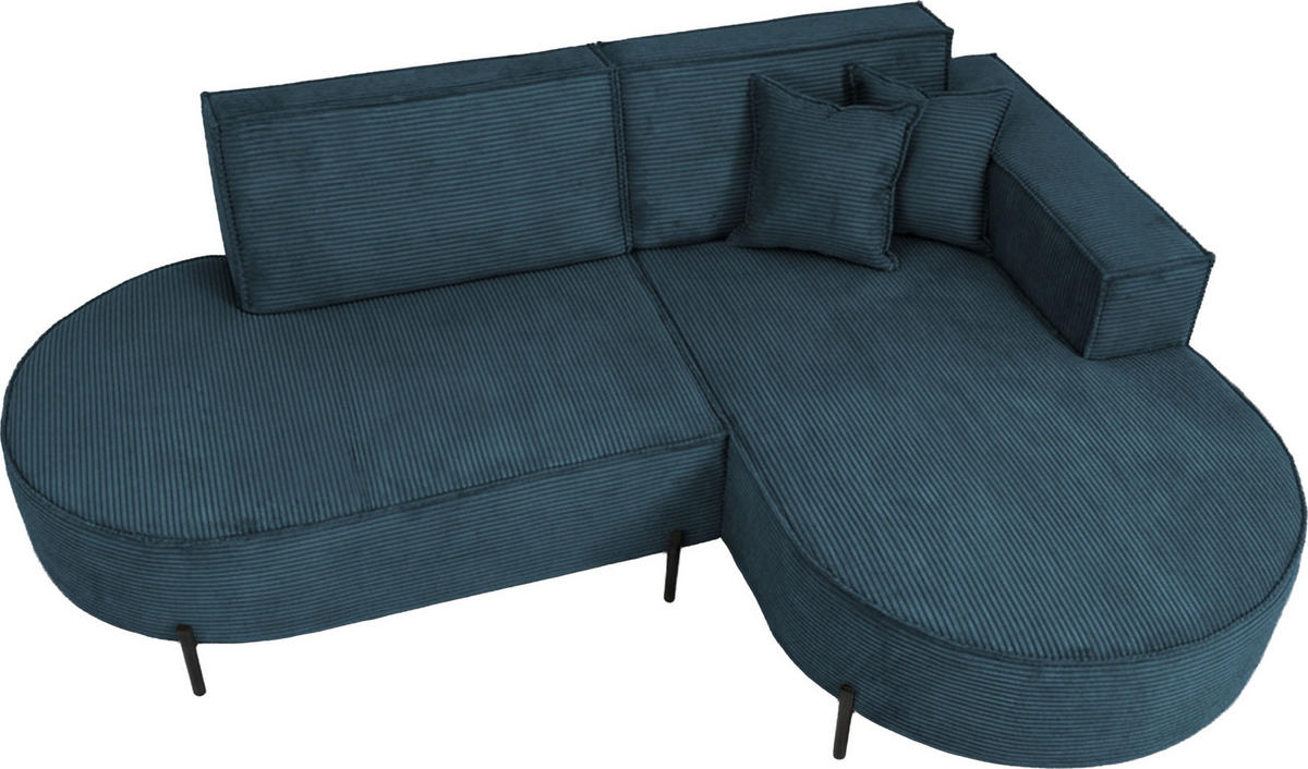 ECKSOFA Hana Loft 3-Sitzer Ecke Rechts, Cordstoff Chenille, Dunkelblau 241/80/168 cm - Blau/Schwarz, Textil/Metall (241/168cm) - WFL GROUP