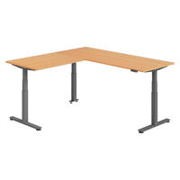 ECKSCHREIBTISCH elektrisch höhenverstellbar L-Form 200/200/74 cm in Buchefarben/Graphitfarben - Buchefarben/Graphitfarben, Holzwerkstoff (200/200/74cm) - bümö