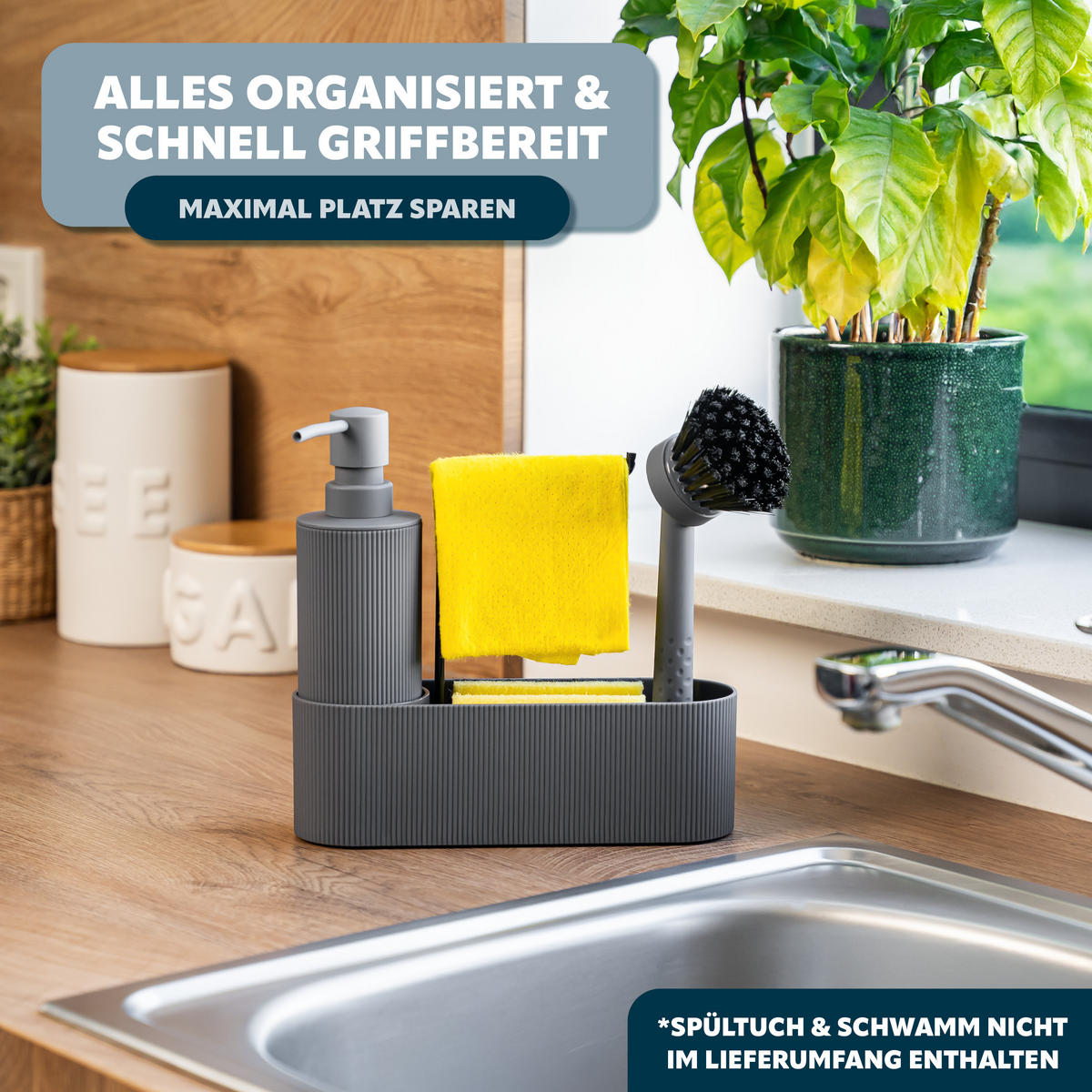 SPÜLBECKEN-SET, grau, Kunststoff - Grau, Kunststoff (22.5/21/6.5cm) - eluno