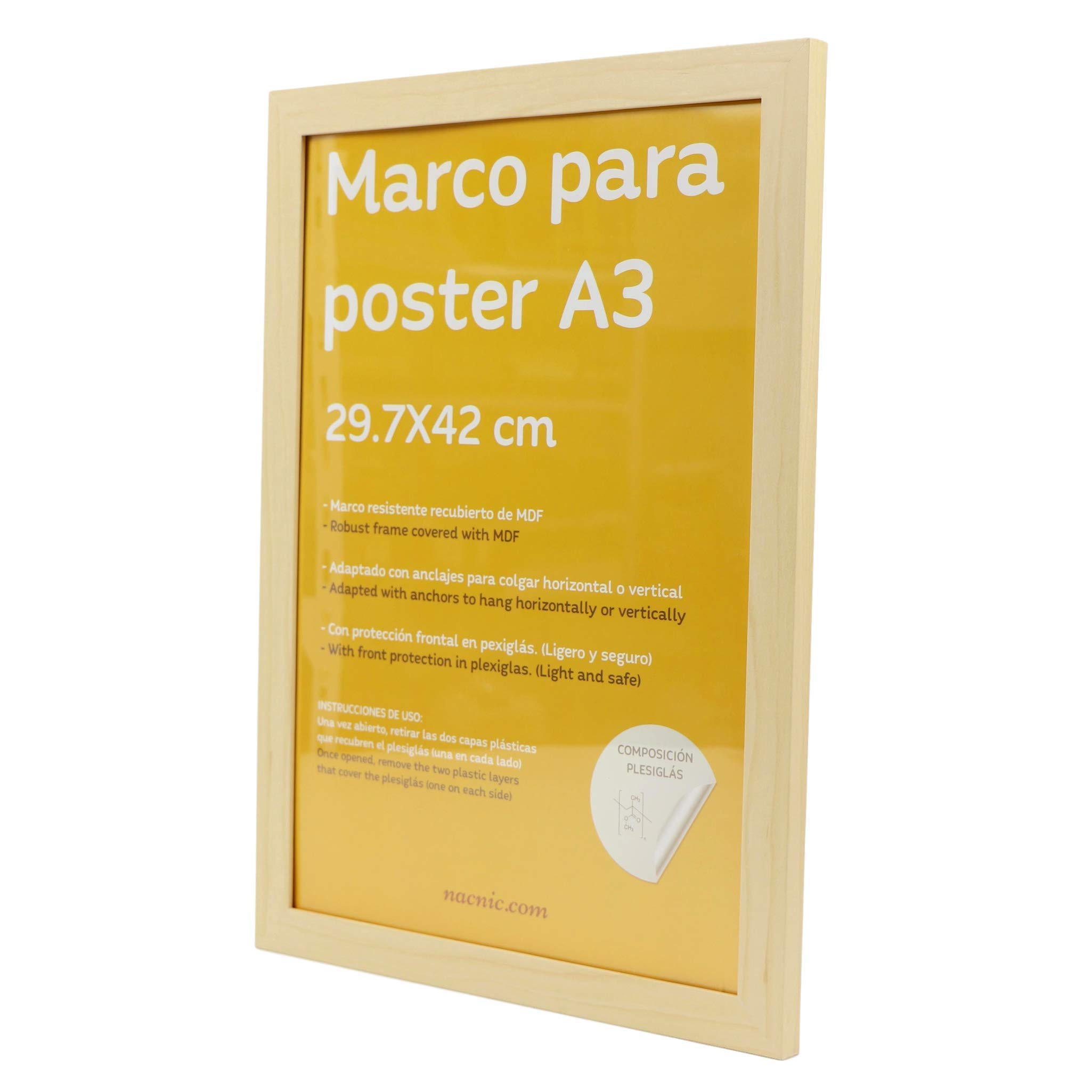 RAHMEN aus MDF und Acrylglas Schutz und Aussteller für Fotografien, Bilder, Poster, Gemälde, Dekoration für Haus Farbe Hellholz A3 - Beige, Holz (29.7/3/42cm) - Nacnic