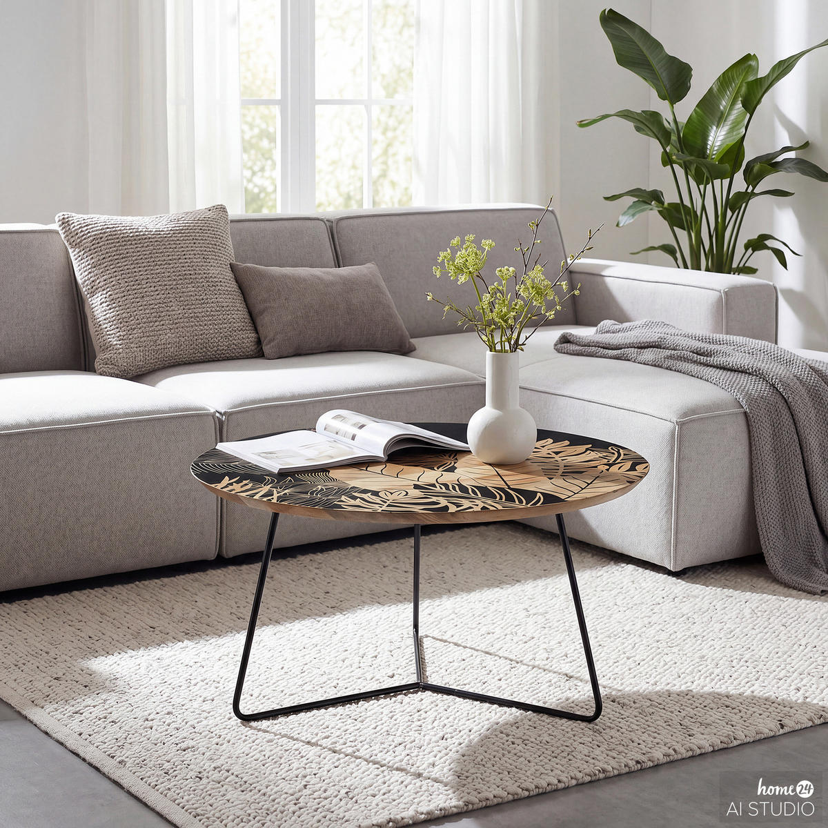 COUCHTISCH - Mango massiv / Metall - Mango / Schwarz - Schwarz/Braun, Holz/Metall (80/80/45cm) - home24