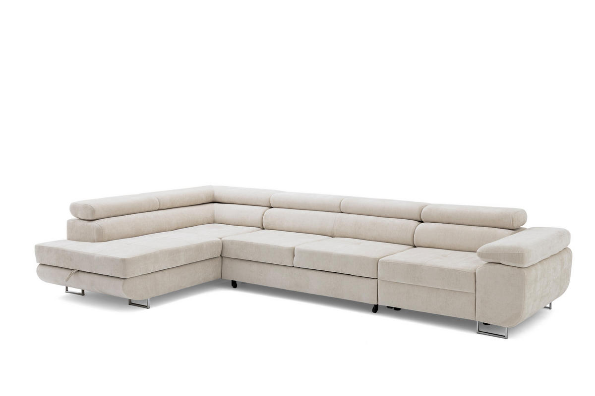 ECKSOFA WILD MAXI L Links mit Schlaffunktion 125x195 Chenille Beige - Chromfarben/Beige, Holz/Textil (350/203cm) - Muffo