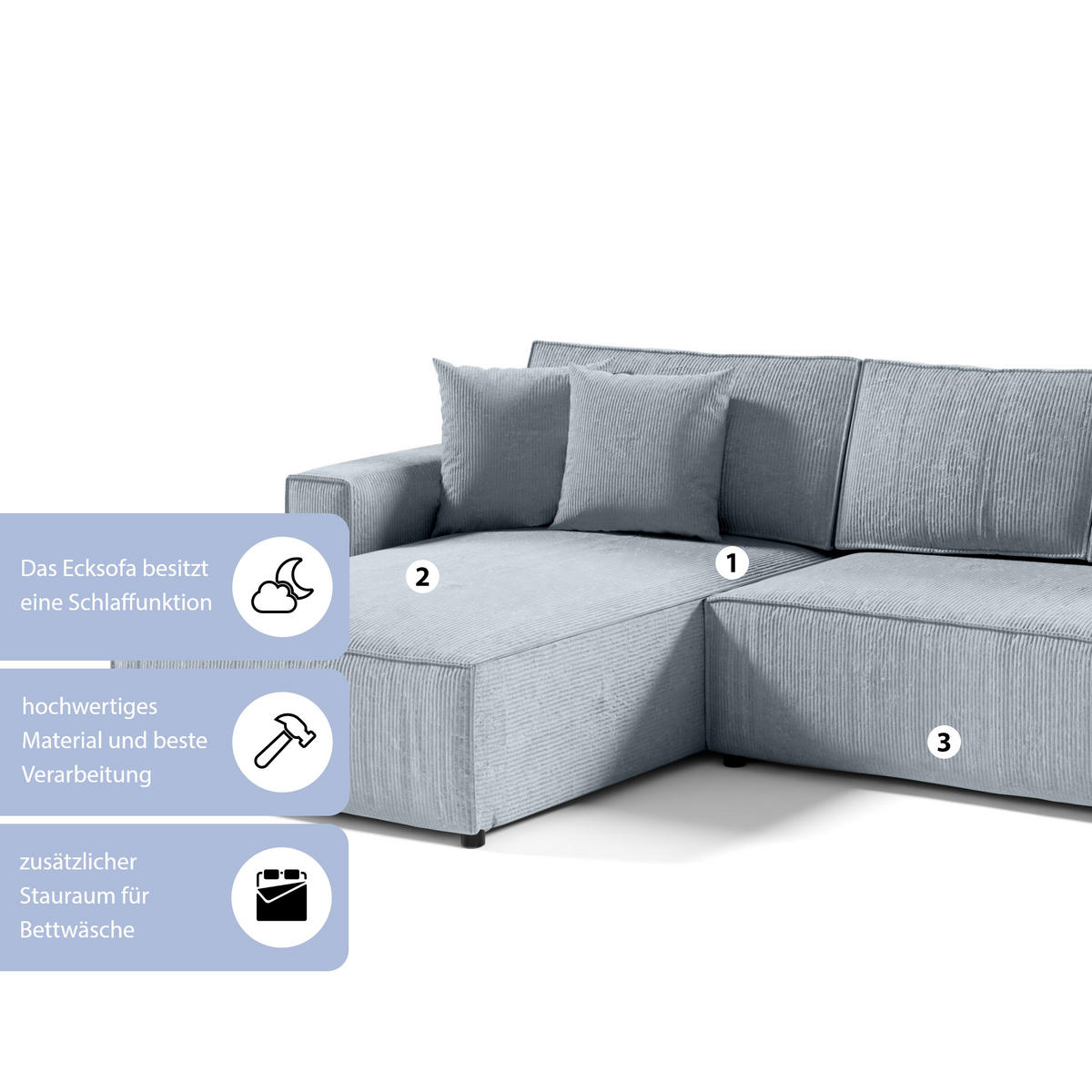 ECKSOFA Bento L Hellgrau - Hellgrau, Naturmaterialien (294/185cm) - Meblito