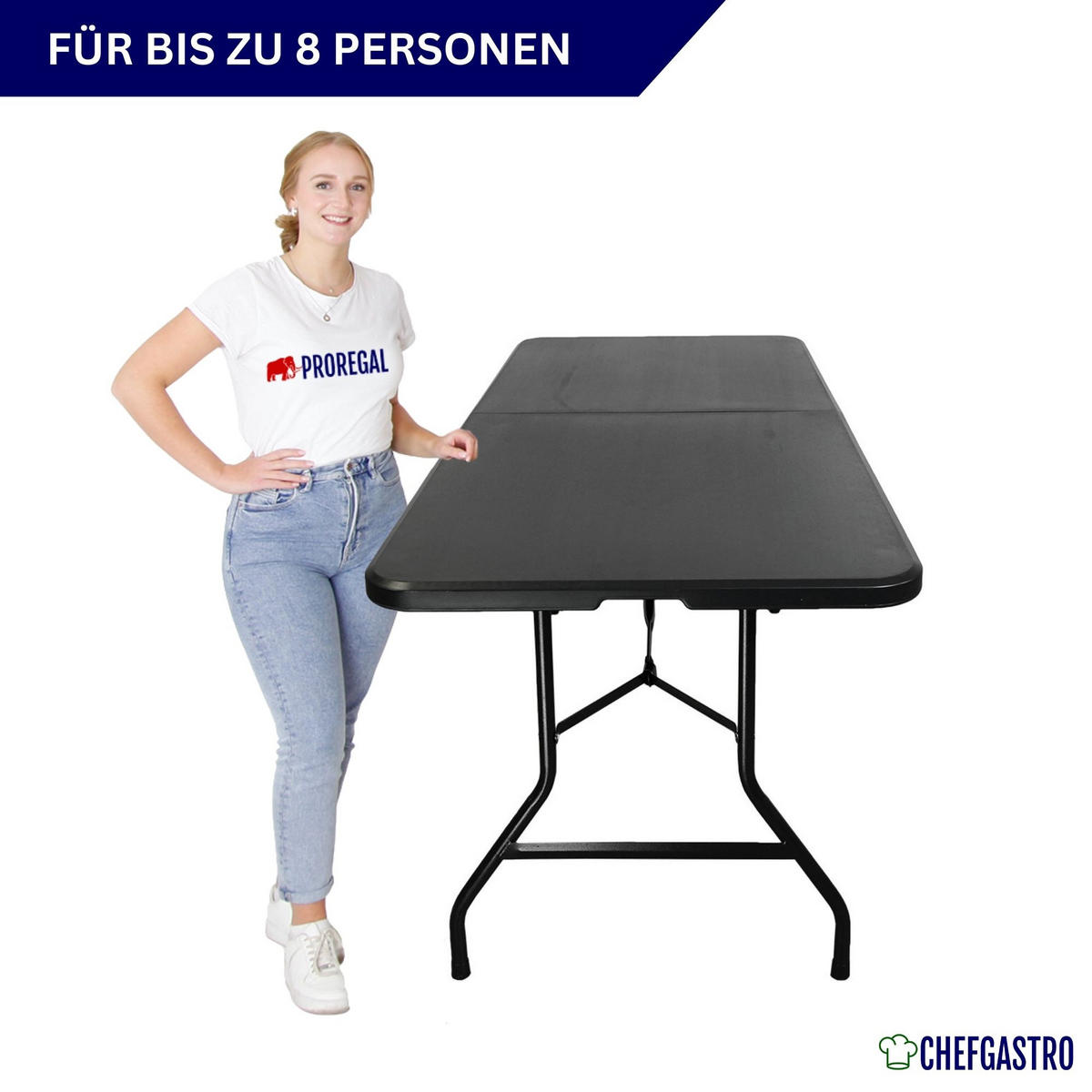 BUFFETTISCH klappbar 180x75cm 8 Personen Kunststoff Schwarz - Schwarz, Kunststoff (75/180/74cm) - CHEFGASTRO