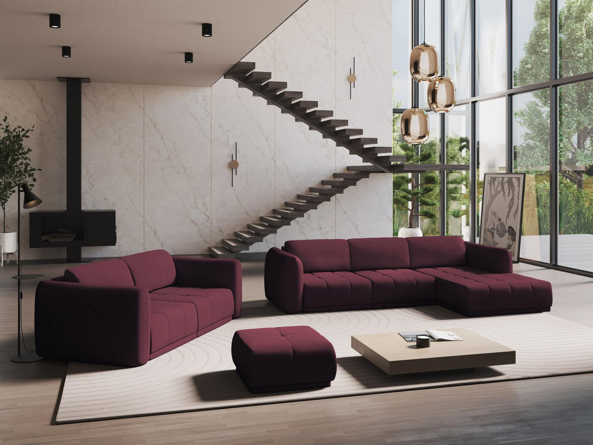 3-SITZER SOFA Chenille Stoff Rot - Rot/Weinrot, Kunststoff/Textil (210/74/105cm) - Makamii