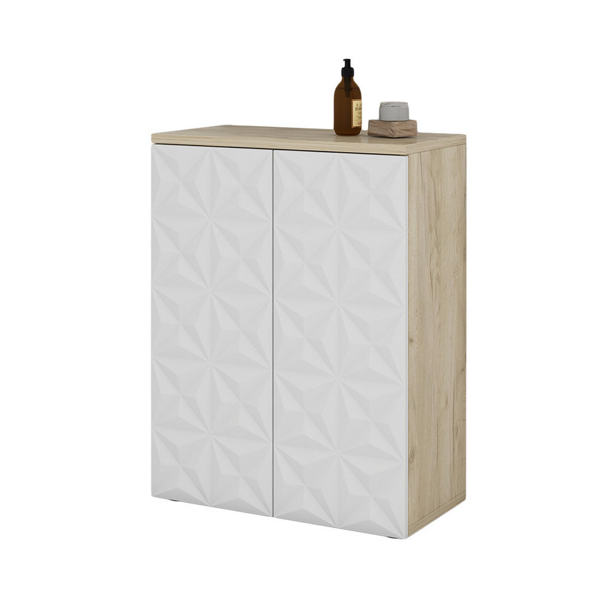 MIDISCHRANK Edge Weiß 60 x 79.5 cm mit 2 Türen und 3 Fächer - Eichefarben/Weiß, Holzwerkstoff (60/79.5/30cm) - Vicco