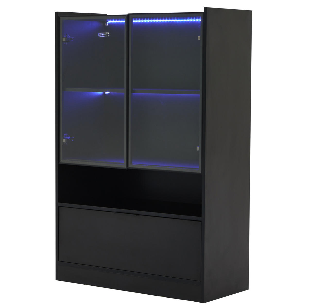 VITRÍNA 120/80/35 cm čierna z drevotriesky so sklenenými dvierkami a LED osvetlením - čierna, kompozitné drevo (80/120/35cm) - BEAOK