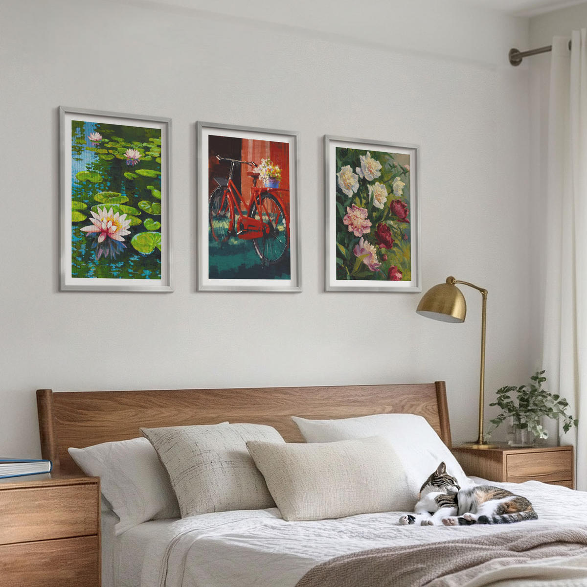 BILDER SET 3er Set - 40x60 cm Silberner Rahmen - Lilien im Garten, bunte Blumen - Silberfarben, Kunststoff (40/60cm) - TULUP