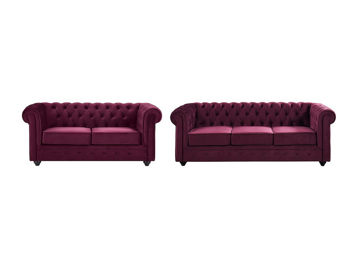 SOFAS 3-Sitzer & 2-Sitzer - Samt - Purpur - CHESTERFIELD - Bordeaux, Textil (205/72/88cm) - Vente-Unique