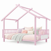 KINDERBETT 90/200 mit Sicherheitsgitter, Dachkonstruktion und Metallrahmen in Rosa - Rosa, Metall (90/200cm) - EVRYAE