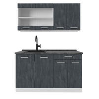 SINGLEKÜCHE KÜCHE R-Line Schwarz Beton/Weiß 140 cm AP Anthrazit - Schwarz/Weiß, Holzwerkstoff (140/81.6/60cm) - Vicco