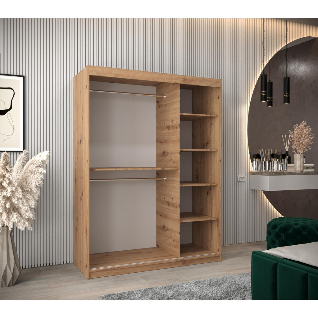Thumbnail - Abiks Möbel Schwebetürenschrank, Eiche Artisan, Eiche Artisan, Kunststoff, Nachbildung, 5 Fächer, 150x200x62 cm, Schlafz...