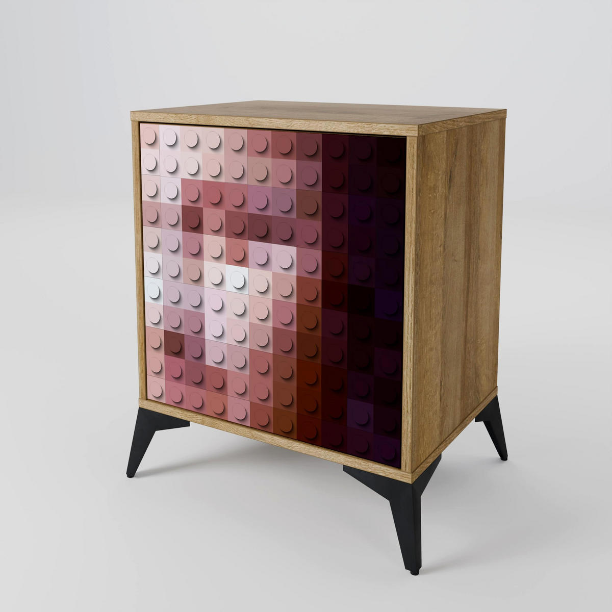 SIDEBOARD CONSTRUCTIVE ART, Eichefarben, 57,5x42x72,5 cm, Schwarze Metallfüße - Eichefarben/Multicolor, Holzwerkstoff/Metall (57.5/72.5/42cm) - SpaceRebels