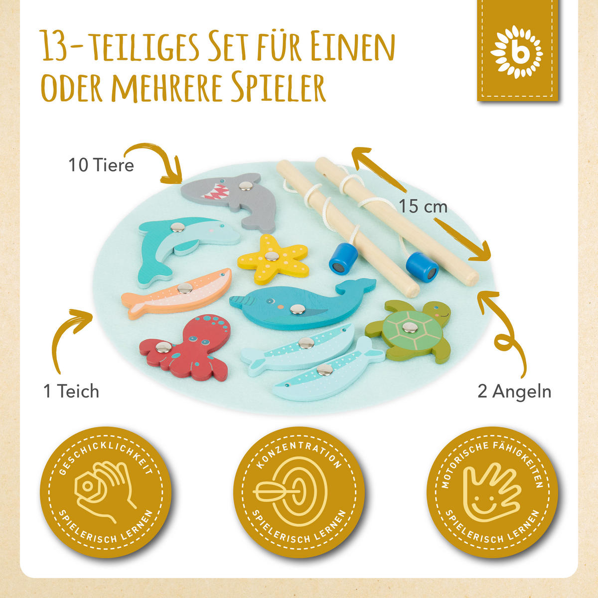 MAGNET-SPIEL Fische Angeln - ab 12 Monat - Multicolor, Holz (5.2/5.2cm) - Bieco Spielwaren