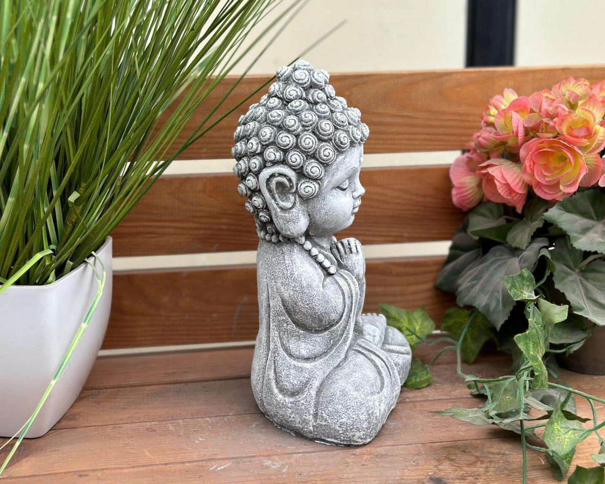 STEINFIGUR Buddha Shiva Baby sitzend frostfest Steinguss massiv - Grau, Stein (14/24/10cm) - stoneandstyle