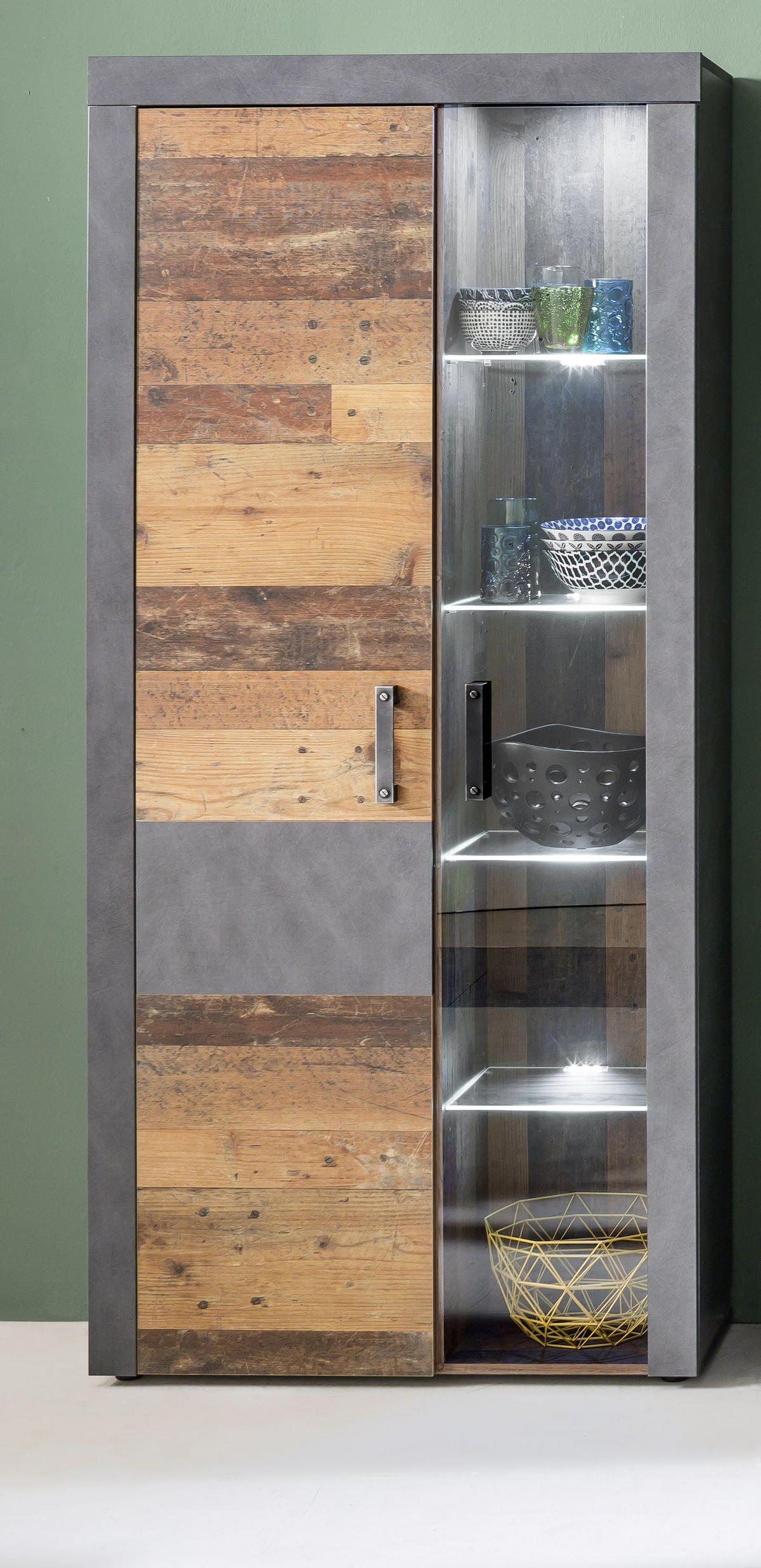 VITRINE Grau - Grau, Holzwerkstoff (87/189/34cm) - ebuy24