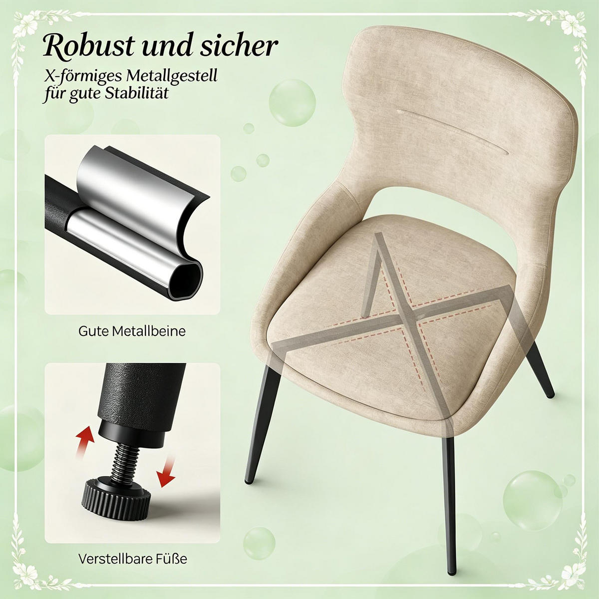 ARMLEHNSTUHL-SET DE-36192 2 Stück mit Lochmuster-Rückenlehne Khaki - Sandfarben, Metall (40/86/43cm) - ComfortXL