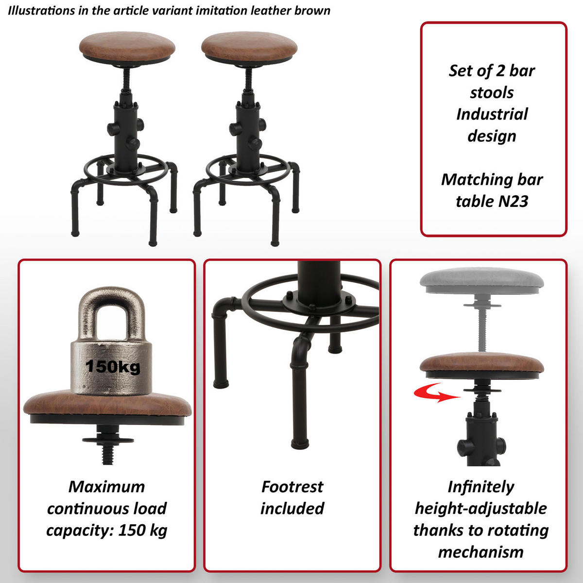 BARHOCKER Braun, Schwarz 2er-Set - Schwarz/Braun, Textil (45/85/45cm) - MCW