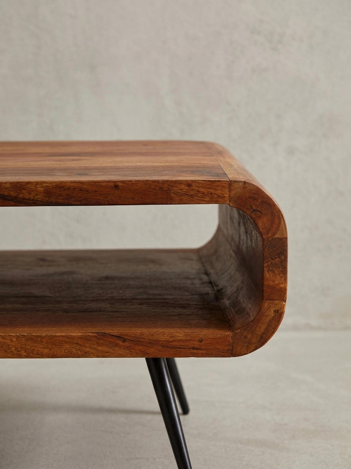 COUCHTISCH Sheesham Massivholz/Metall Eckig 90x55x30 cm mit Stauraum - Schwarz/Braun, Holz/Metall (55/90/30cm) - KADIMA DESIGN