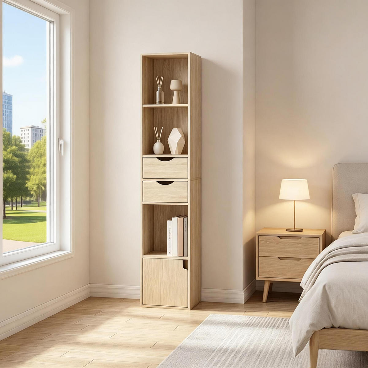BÜCHERSCHRANK Eichefarben 2 Schubladen 1 Tür 30/24/157,5 cm - Hellbraun, Holzwerkstoff (24/157.5/30cm) - PANGIVO