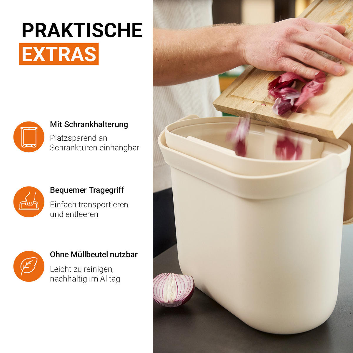 BIOMÜLLEIMER 8 L, sandbeige - Beige, Kunststoff (16/25/31cm) - GARANTIA