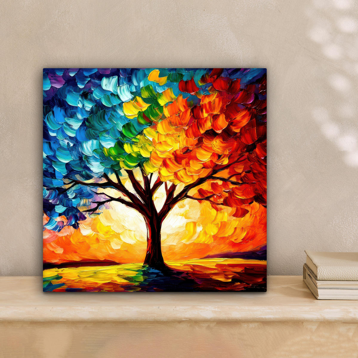 LEINWANDBILD - Baum - Kunst - Natur - Sonnenuntergang - 20x20 - Wandbilder - Multicolor, Textil (20/20cm) - MuchoWow