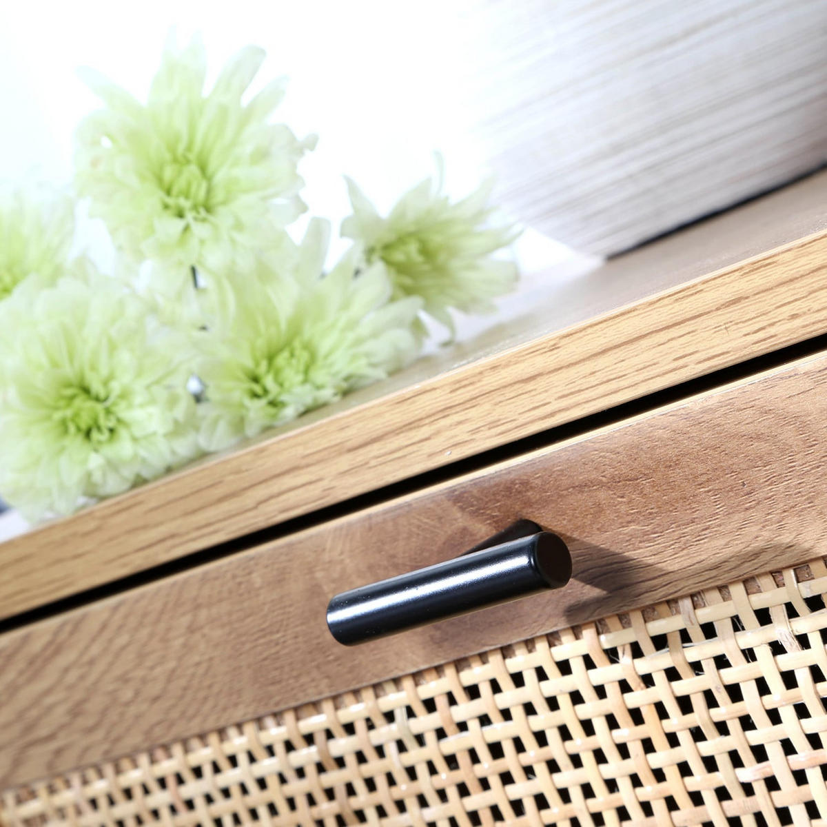 NACHTTISCH in Eiche Dekor mit 2 Schubladen aus Rattan H51cm - JAYA - Apfelbaumfarben, Holzwerkstoff (29/51/45cm) - Calicosy