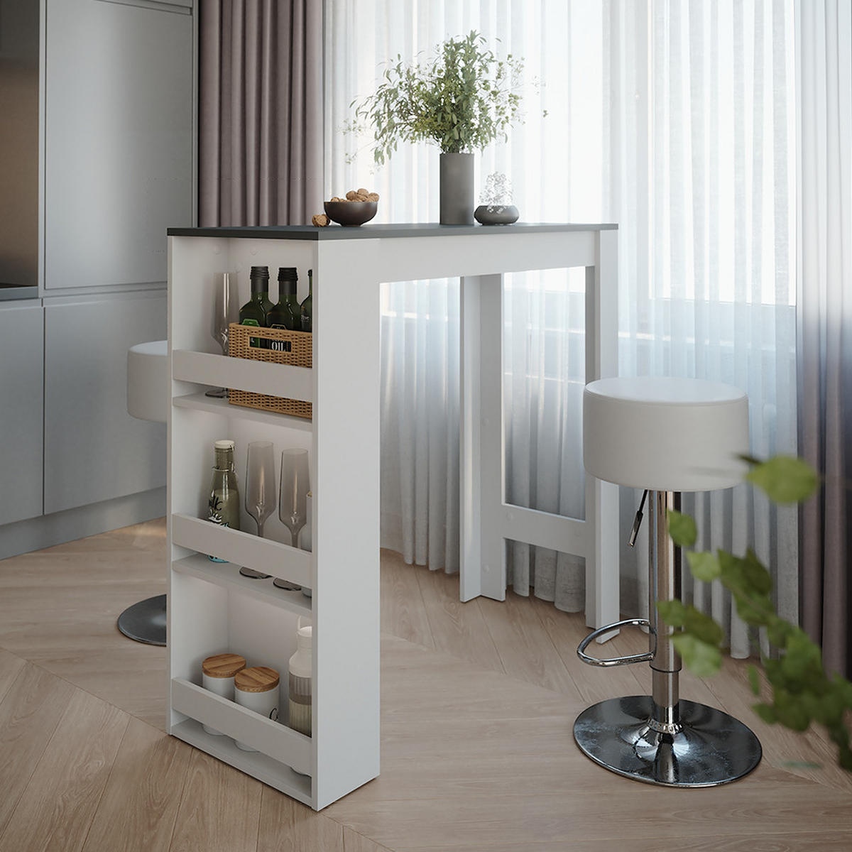 STOJACÍ BAROVÝ STŮL SE ŽIDLEMI Repose Bílá/antracitová - bílá, kompozitní dřevo (110/45/106cm) - Vicco