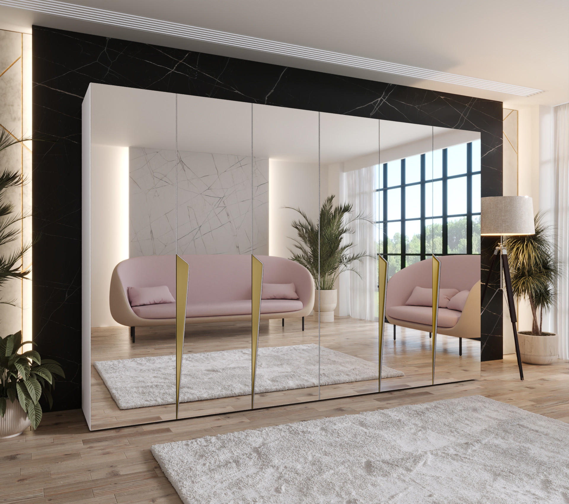 DREHTÜRENSCHRANK 202/300/52 6-türig - Goldfarben/Weiß, Holz/Metall (300/202/52cm) - Abiks Möbel