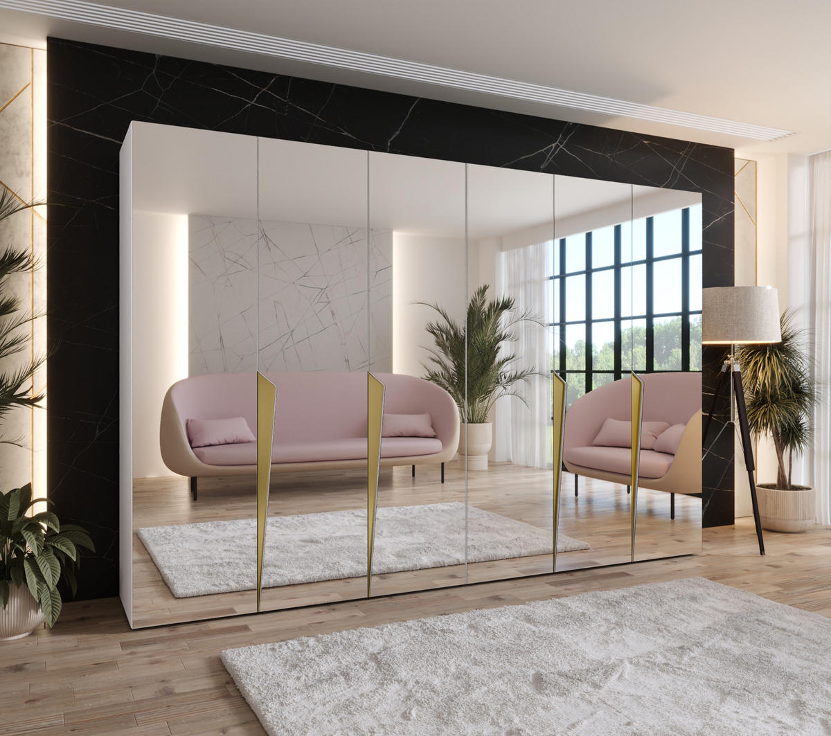 DREHTÜRENSCHRANK 202/300/52 6-türig - Goldfarben/Weiß, Holz/Metall (300/202/52cm) - Abiks Möbel