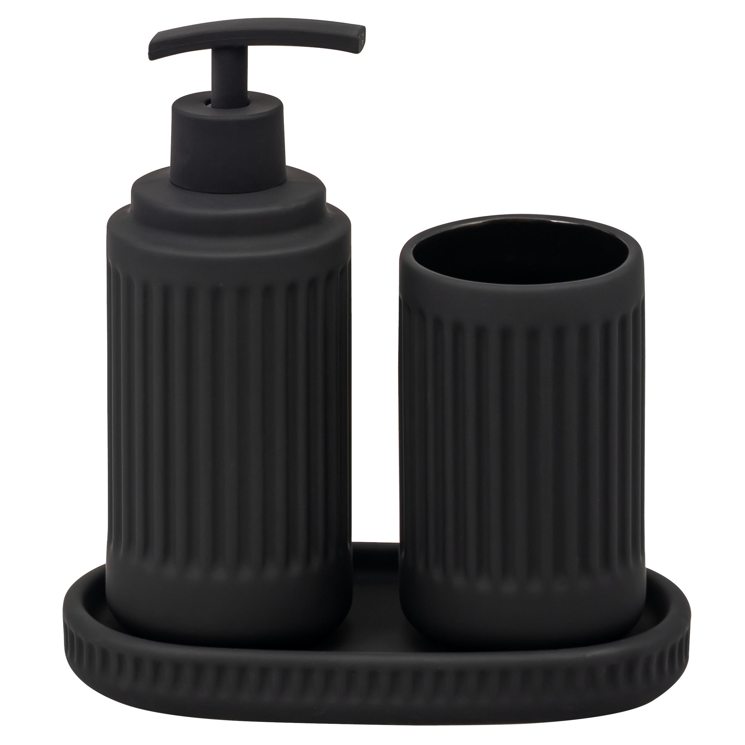 BAD-ACCESSOIRES-SET CASCINA, Soft-Touch, schwarz - Schwarz, Keramik (7/18/7cm) - eluno