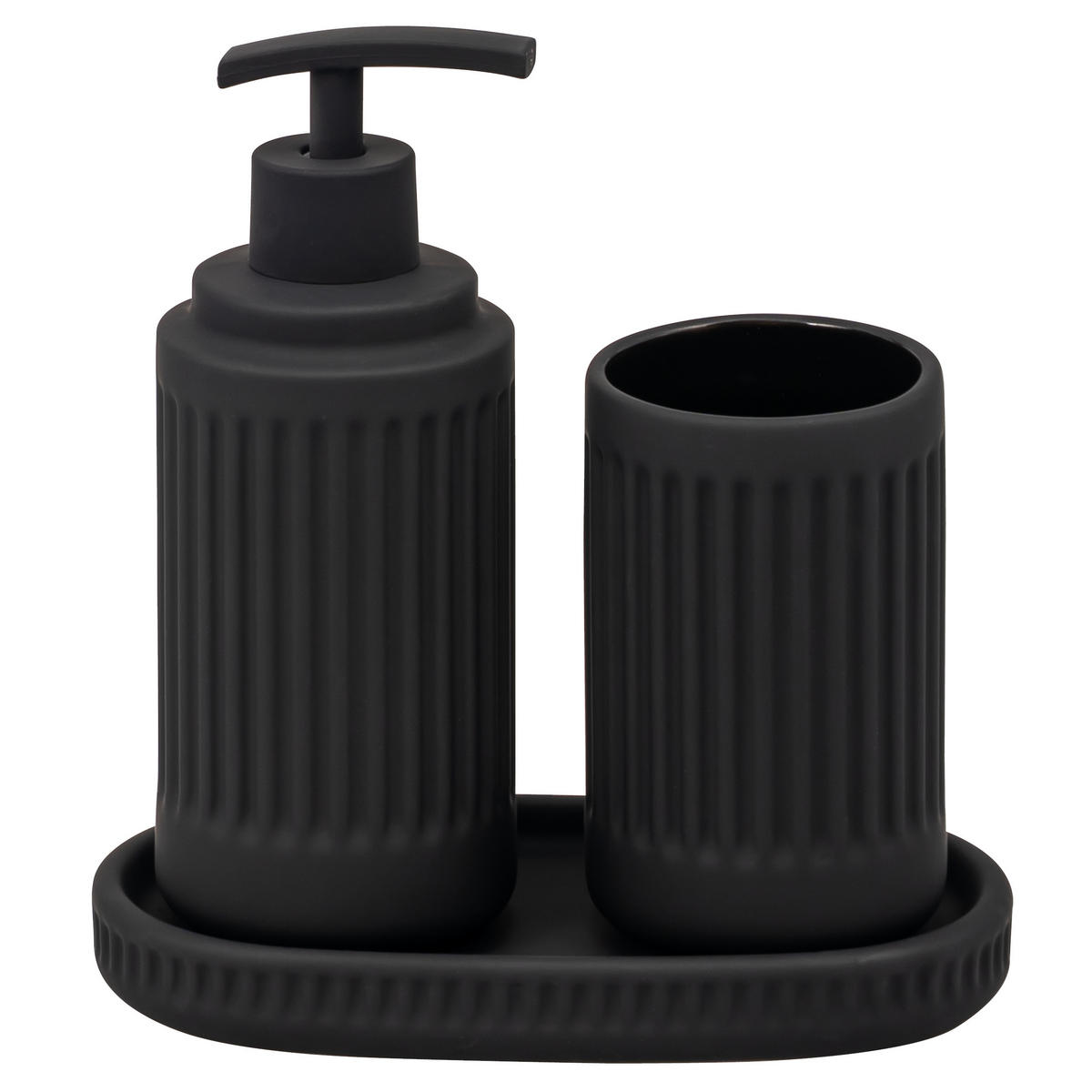 BAD-ACCESSOIRES-SET CASCINA, Soft-Touch, schwarz - Schwarz, Keramik (7/18/7cm) - eluno