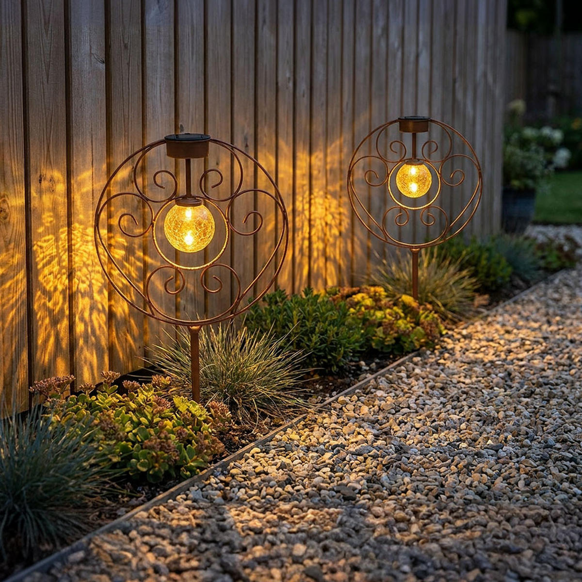 LED AUSSENLEUCHTE Metall Rostoptik Braun Kugel - Braun, Glas (30/8.5/41cm) - Globo Lighting