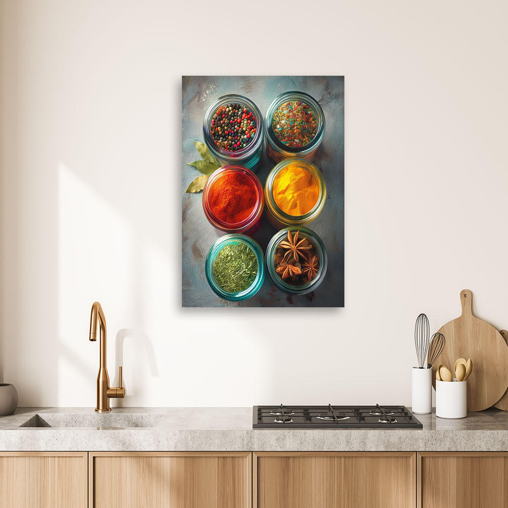 LEINWANDBILD Aromatische Gewürze und Kräuter 80x120cm - Multicolor, Textil (80/120cm) - Feeby