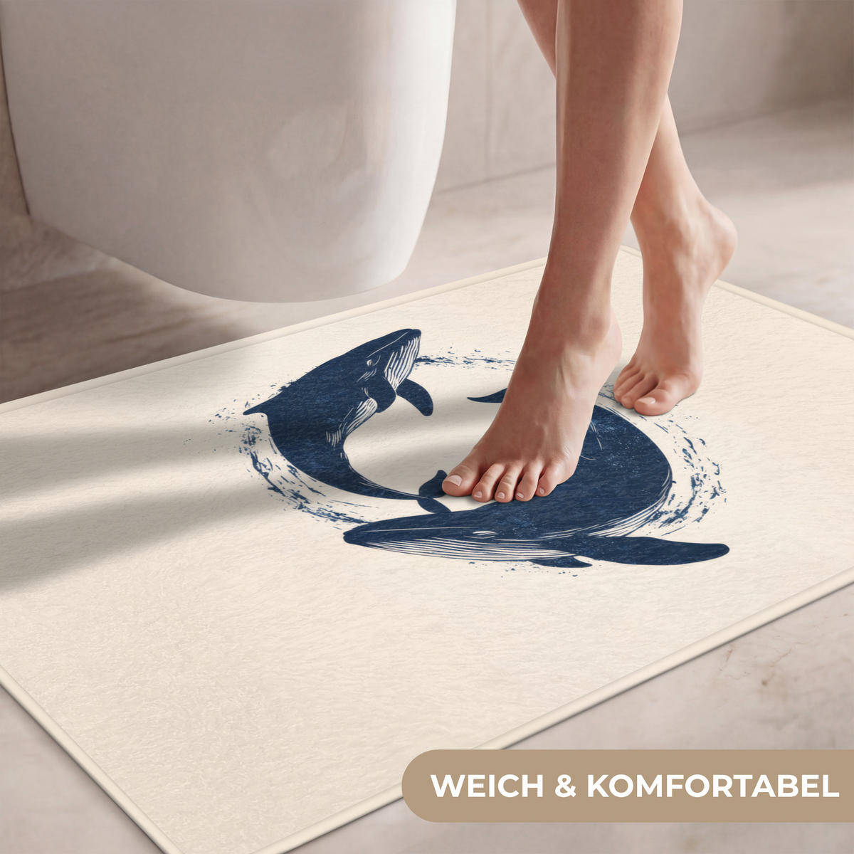 WC PŘEDLOŽKA Velryby - Stříkance - Kruh - Tmavě modrá 90x60 cm - tmavě modrá, textil/plast (90/1cm) - OnlyWow