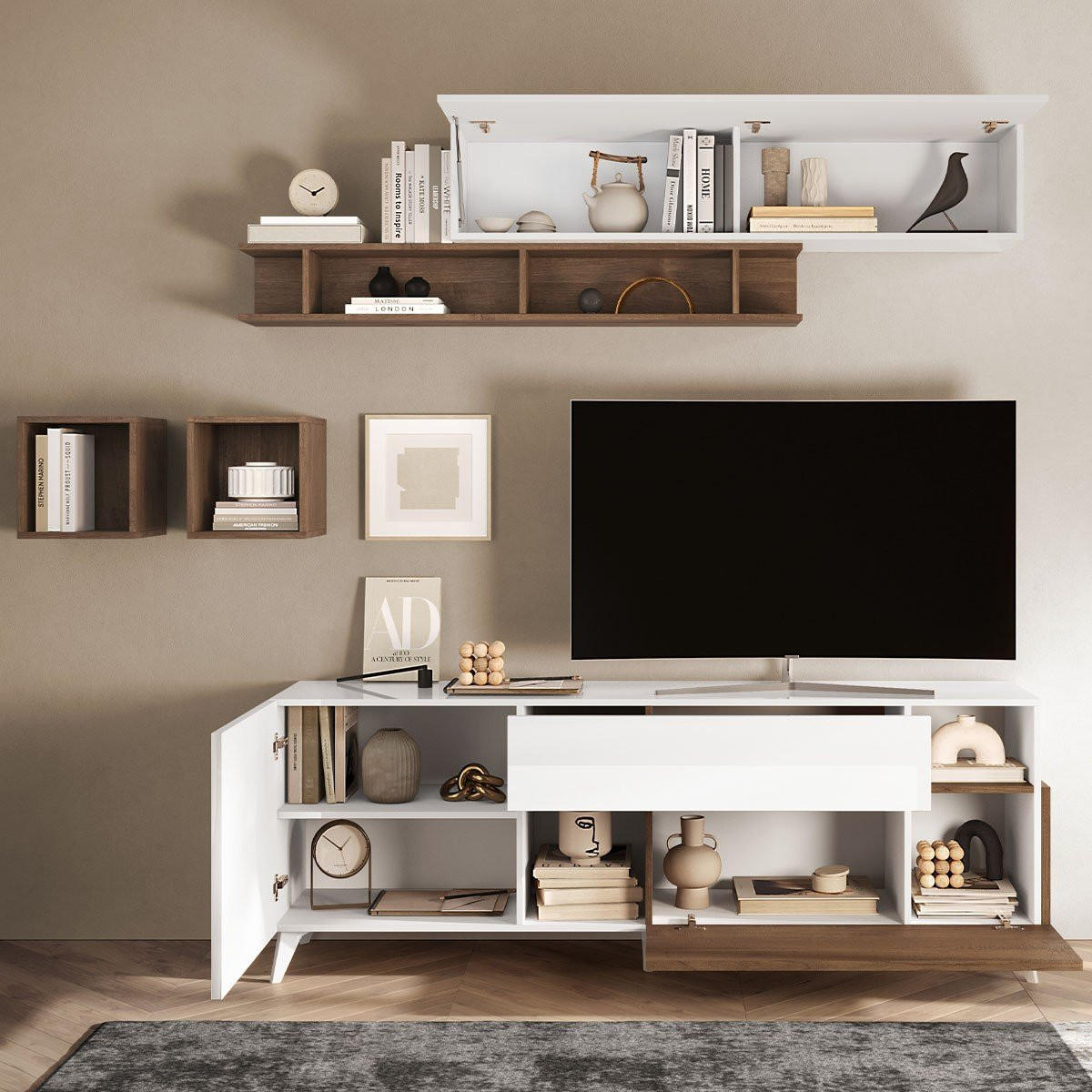TV-MÖBEL mit 2 Türen, 1 Schublade und 2 Nischen - Mala - 181/43/67 cm - Braun, Holzwerkstoff (43/67/181cm) - Calicosy