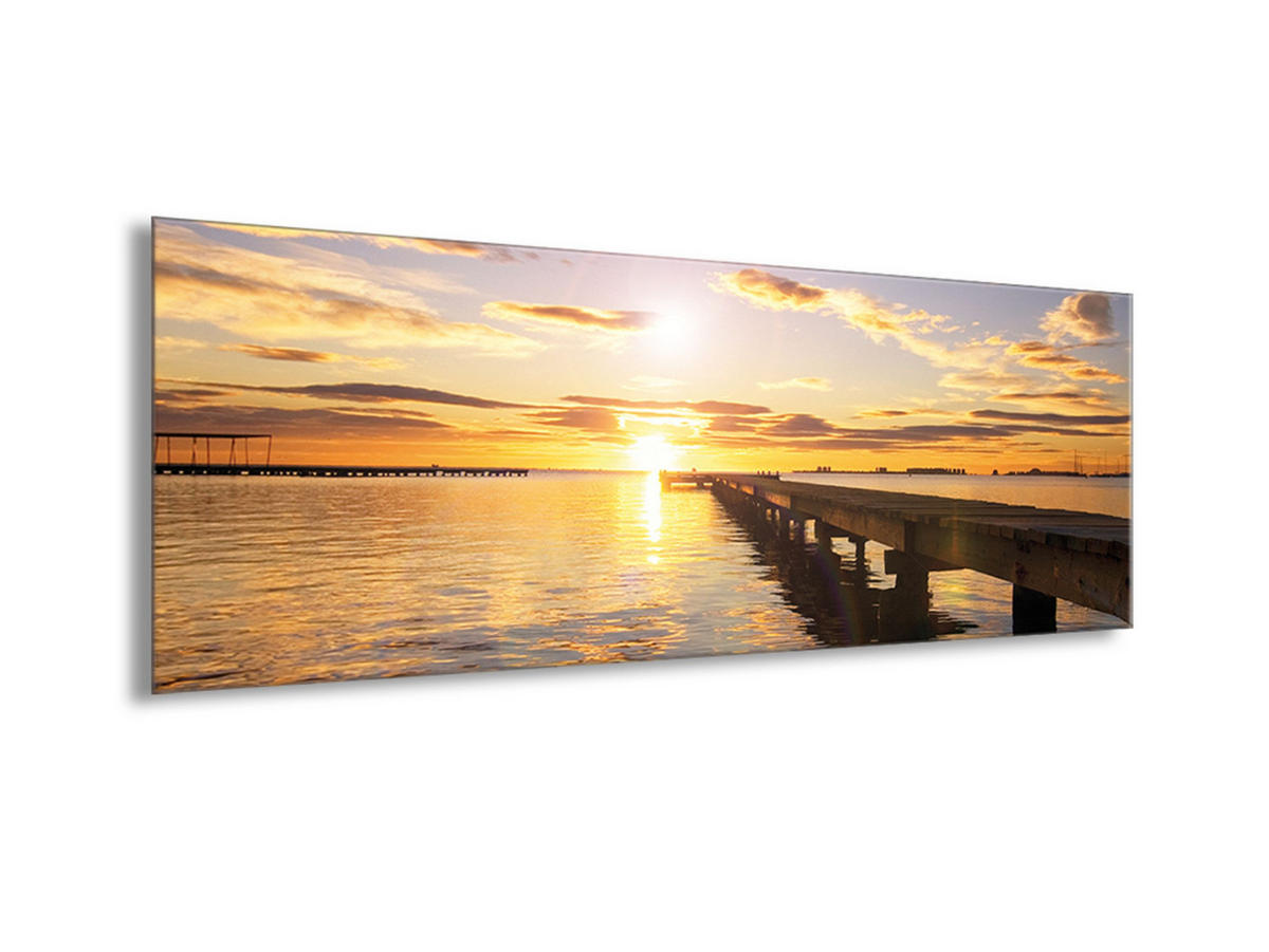 GLASBILD 80x30 cm Steg im Sonnenuntergang - Gelb, Glas (80/30cm) - artissimo