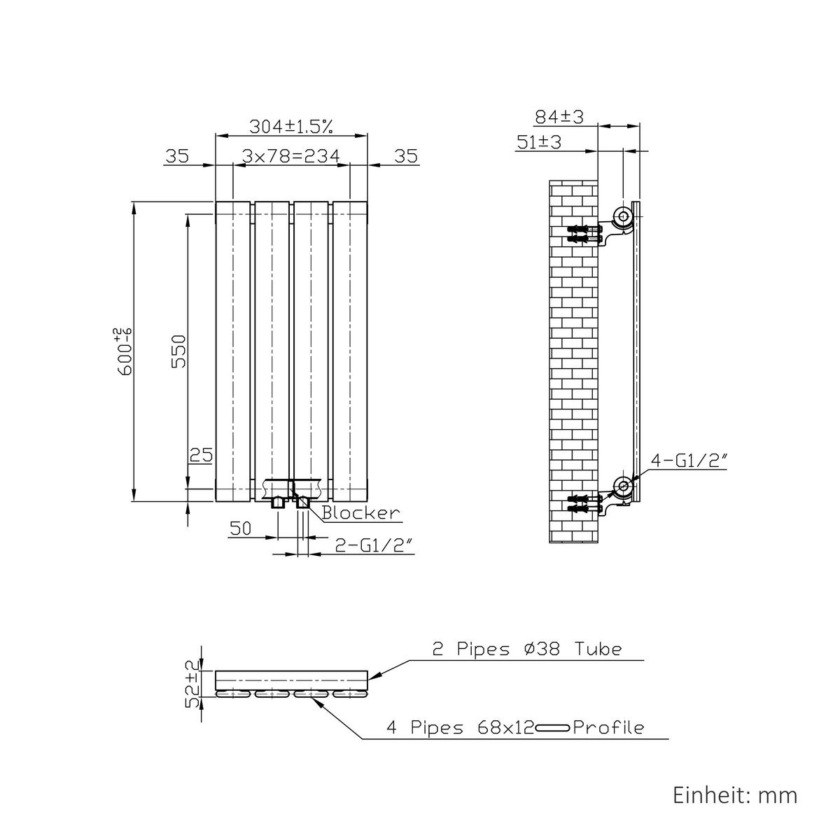 HEIZKÖRPER Vertikal Flach Einlagig Schwarz 60/30/5,2 cm - Schwarz, Metall (30/60/4.9cm) - EMKE